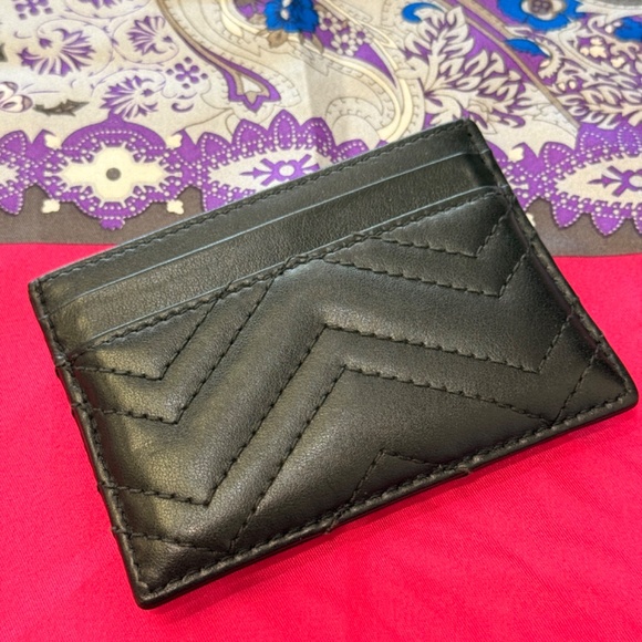 Gucci CC Black Cowhide Holder w Gold GG Hardware Card Case - Picture 3 of 4